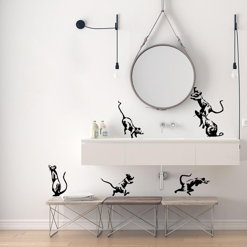 Home Decor Vinyl Flooring - 5Pcs Banksy Toilet Rats Wall Sticker
