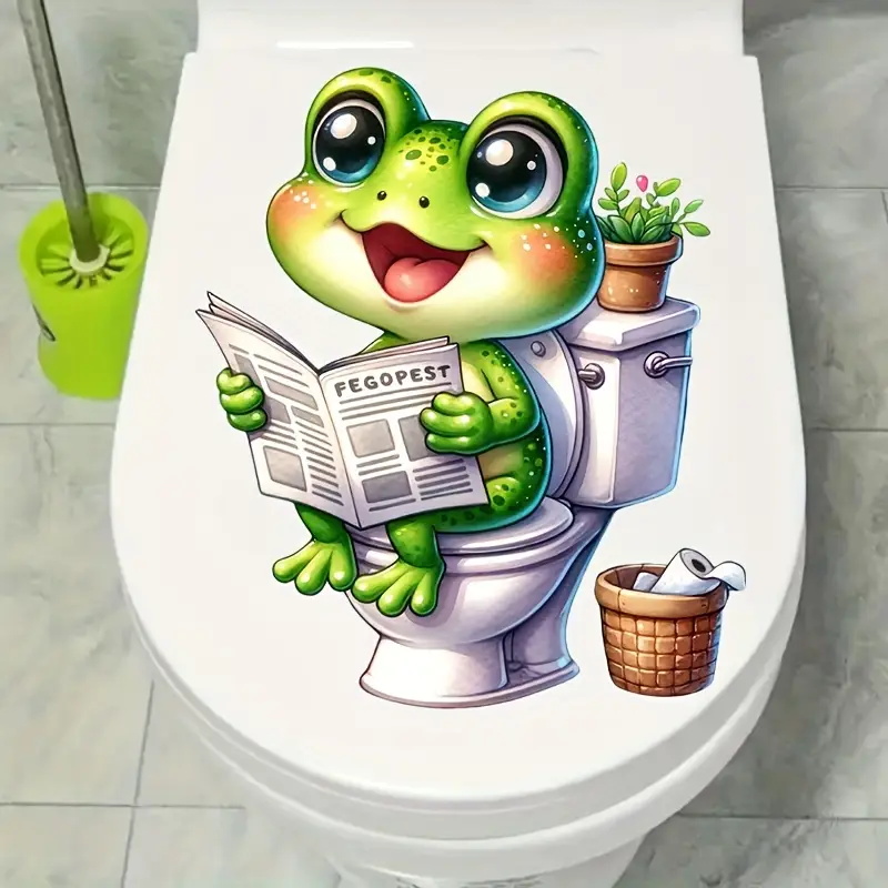 Home Decor Vinyl Flooring - Frog on Toilet Reading Newspaper Decal