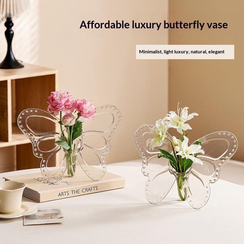 Home Decor Vase With Flowers - Ins Style Butterfly Shaped Clear Vase