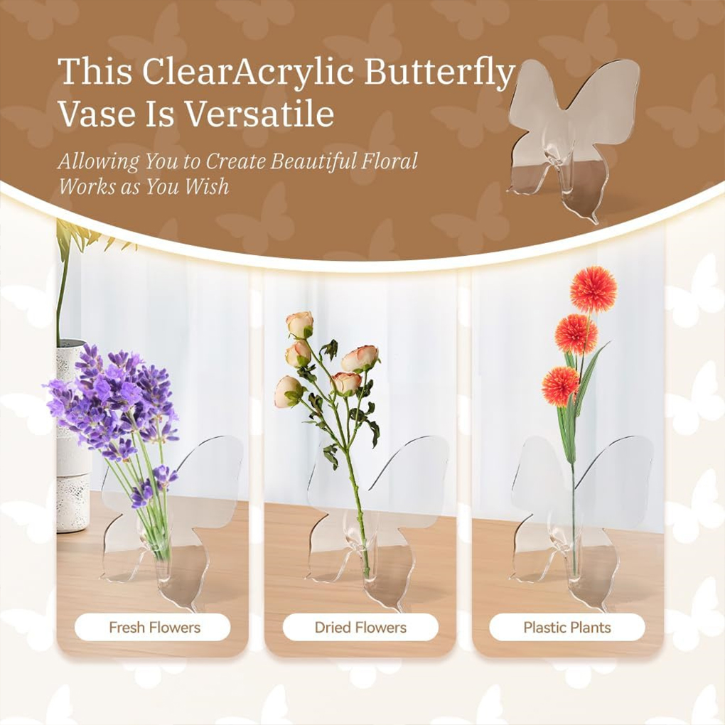 Home Decor Vase With Flowers - Transparent Butterfly Acrylic Flower Vase Three-dimensional