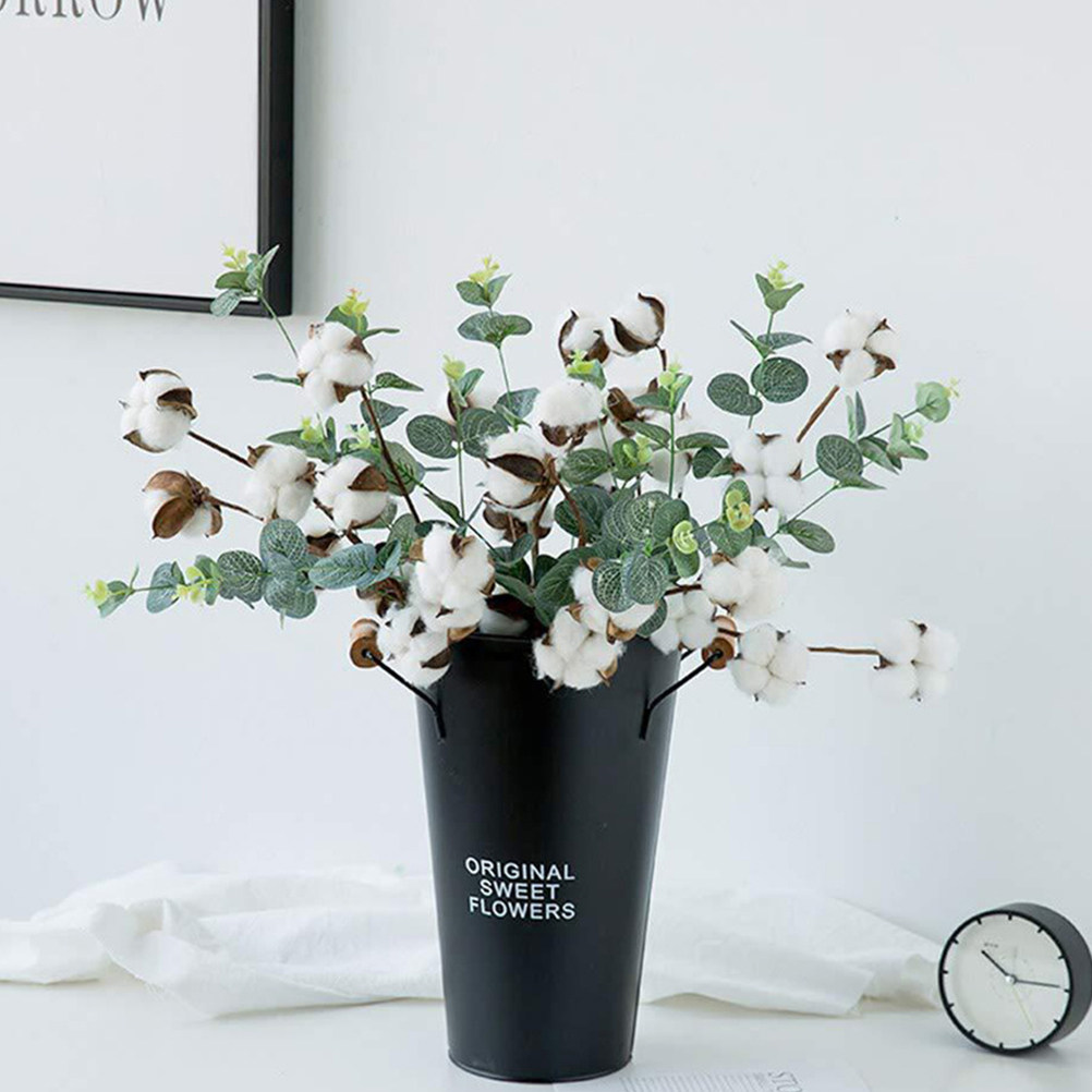 6Pcs Artificial Cotton Plants  - Home Decor Vase With Flowers review and price