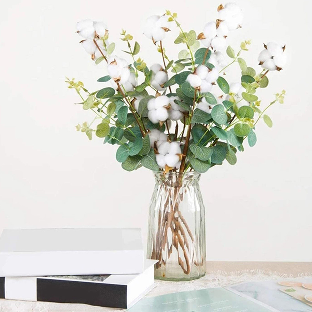 6Pcs Artificial Cotton Plants  - Home Decor Vase With Flowers review and price